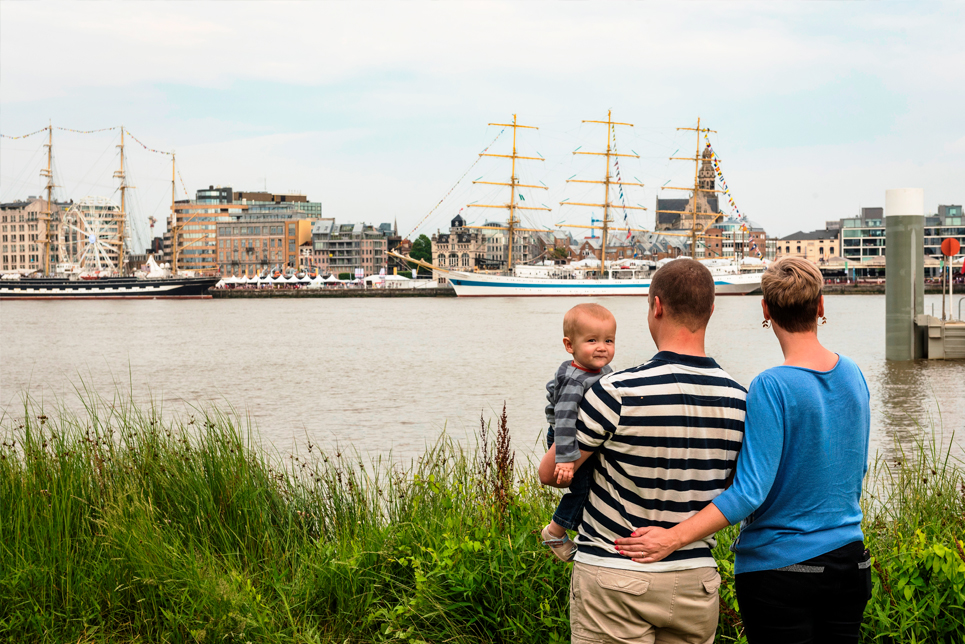 Visitors enjoying the Tall Ships Races in Antwerp